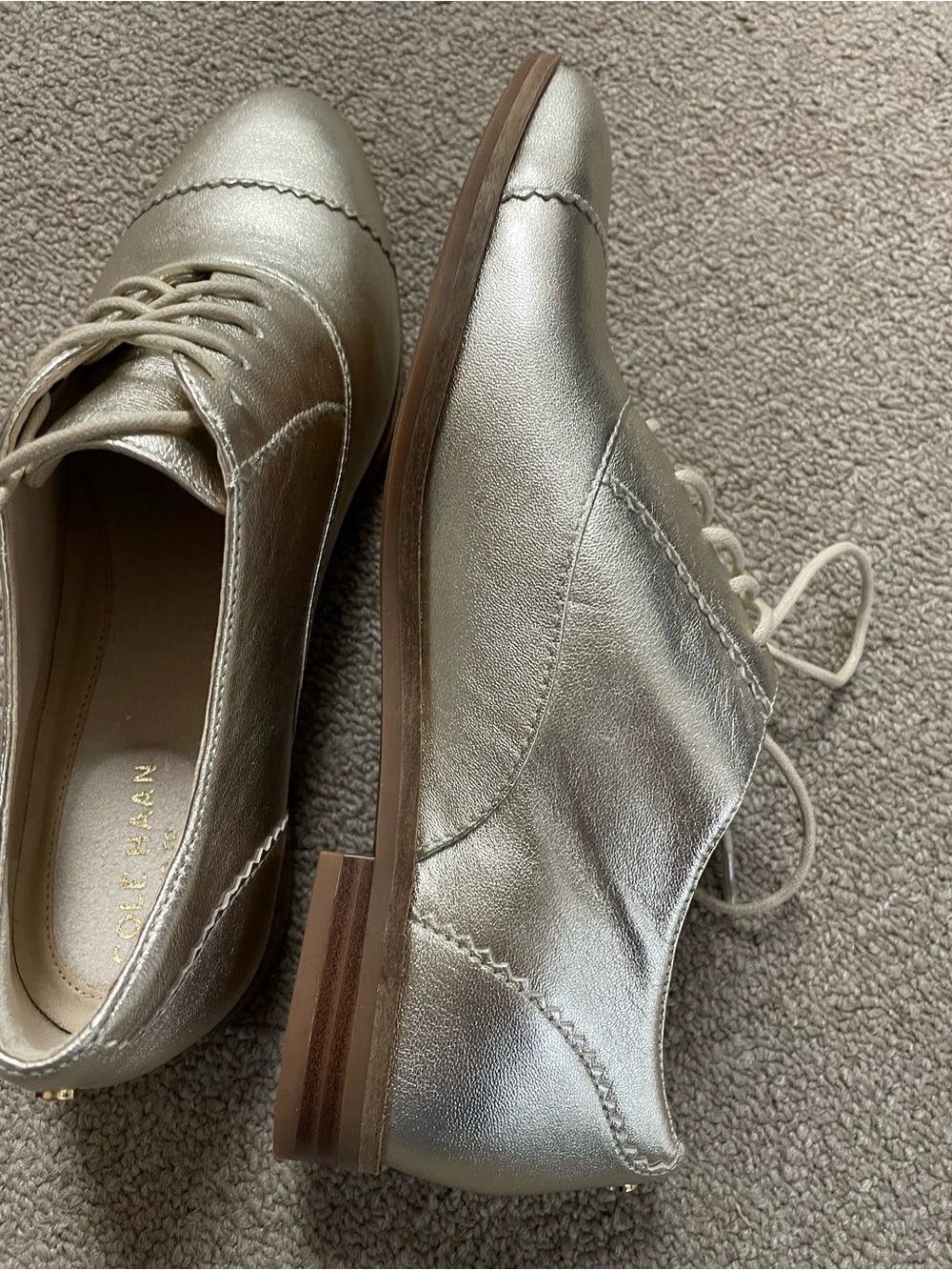 Cole Haan Metallic Gold Lace-Up Oxford Flats - Picture 4 of 8